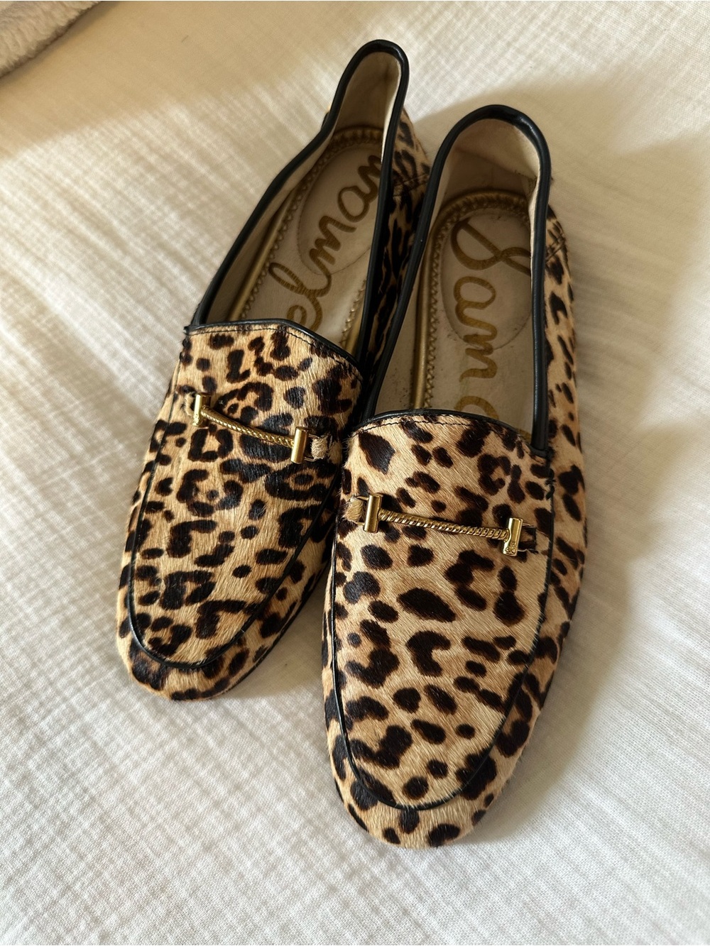 Sam Edelman cow fur Print Loafers in Tan and Black new size 7